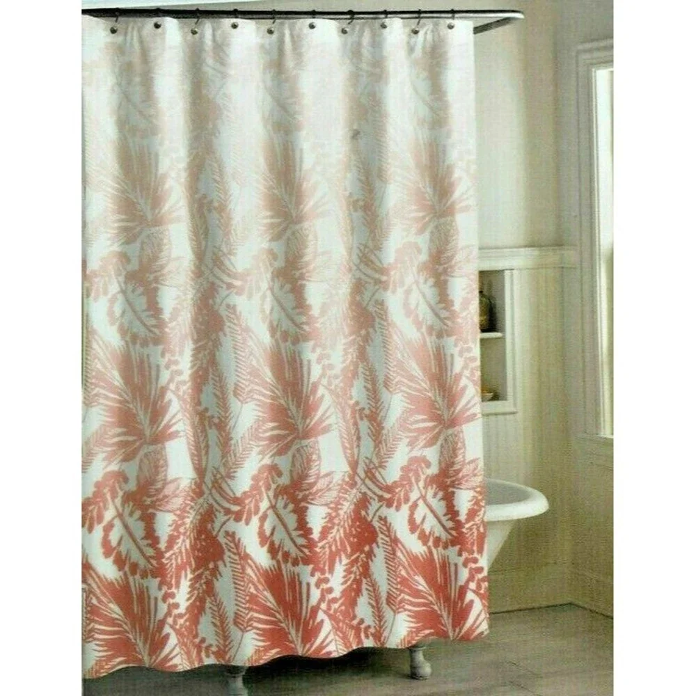 Wild Jungle Palm Fabric Shower Curtain Pink White 72x72 Summer Beach House